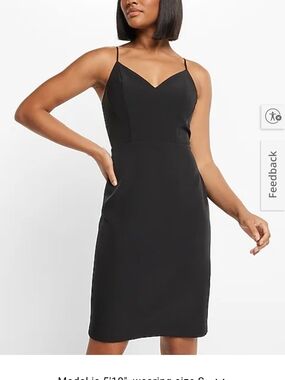 Express Black Spaghetti-Strap Midi Dress with V-Neck